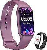 IOWODO Smartwatch Damen Herren Oximeter Herzfrequenz Schlaf Schrittzähler Smartwatch mit Benachrichtigung, SpO2, Wasserdicht IP68 für Android IOS (Purple)